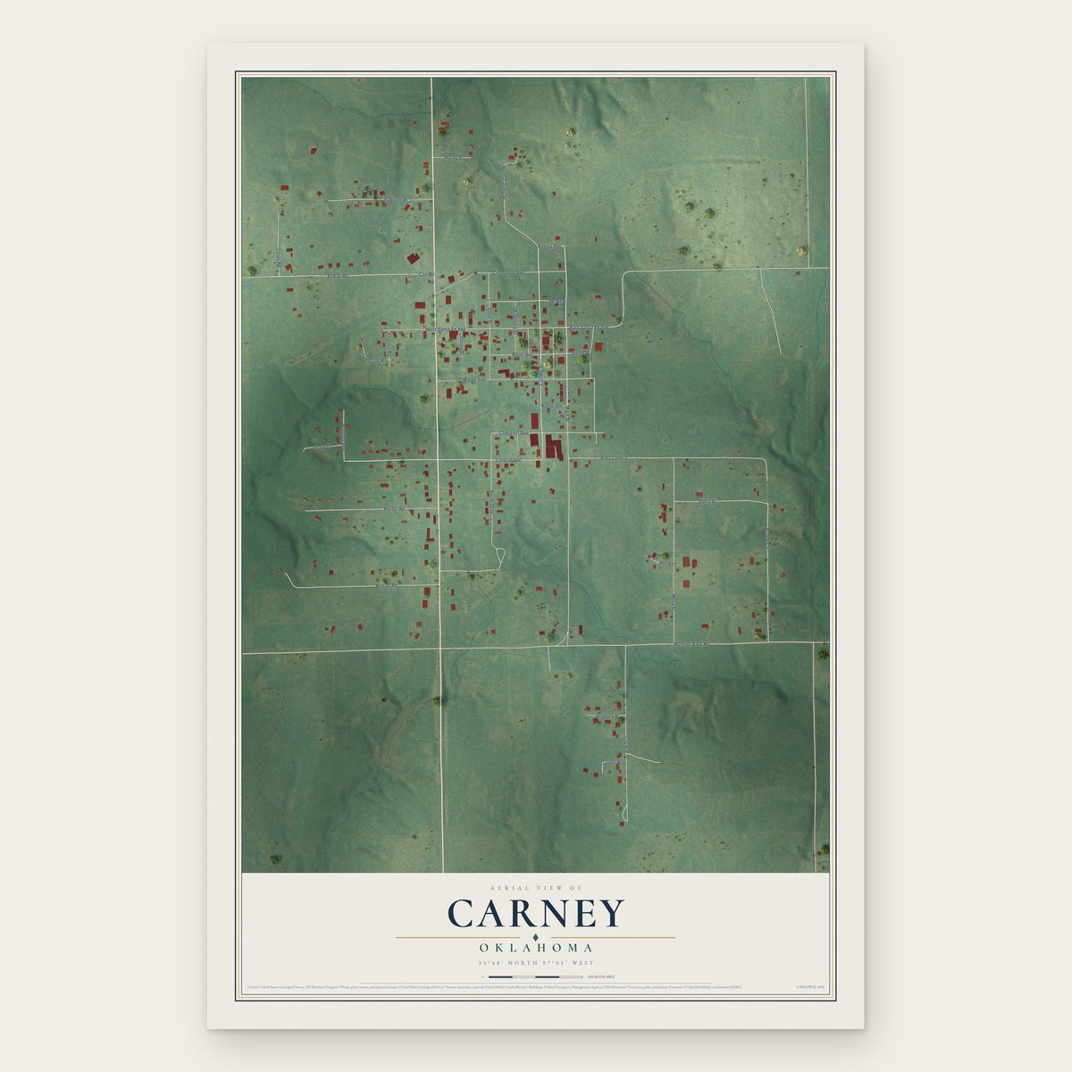 Carney, Oklahoma map print, the full design