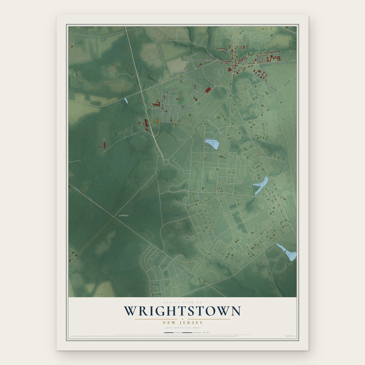 Wrightstown, New Jersey map print, the full design