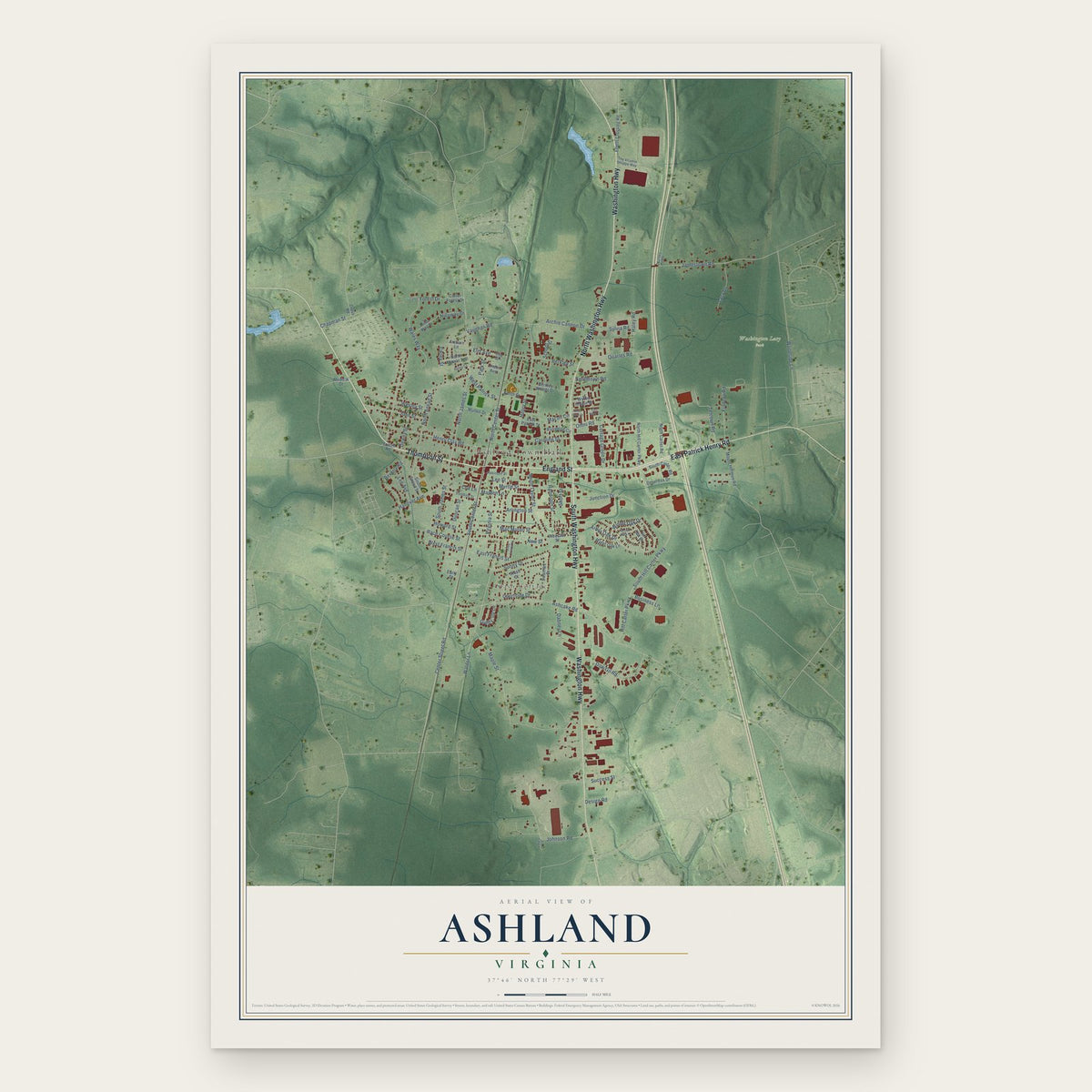 Ashland, Virginia map print, the full design