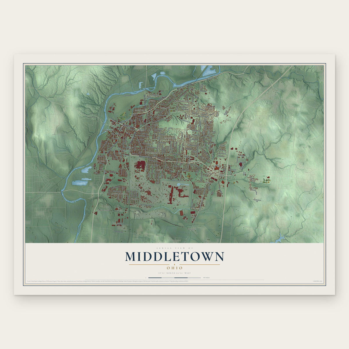 Middletown, Ohio map print, the full design