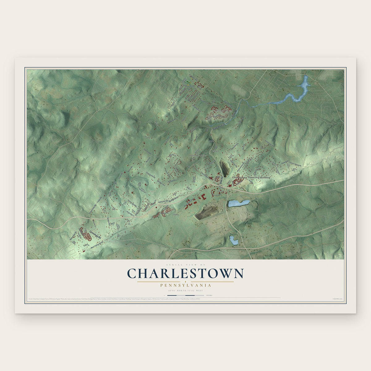 Charlestown, Pennsylvania map print, the full design