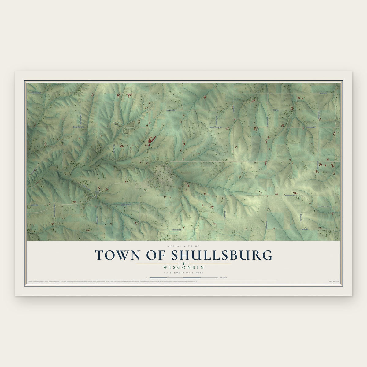Town of Shullsburg, Wisconsin map print, the full design