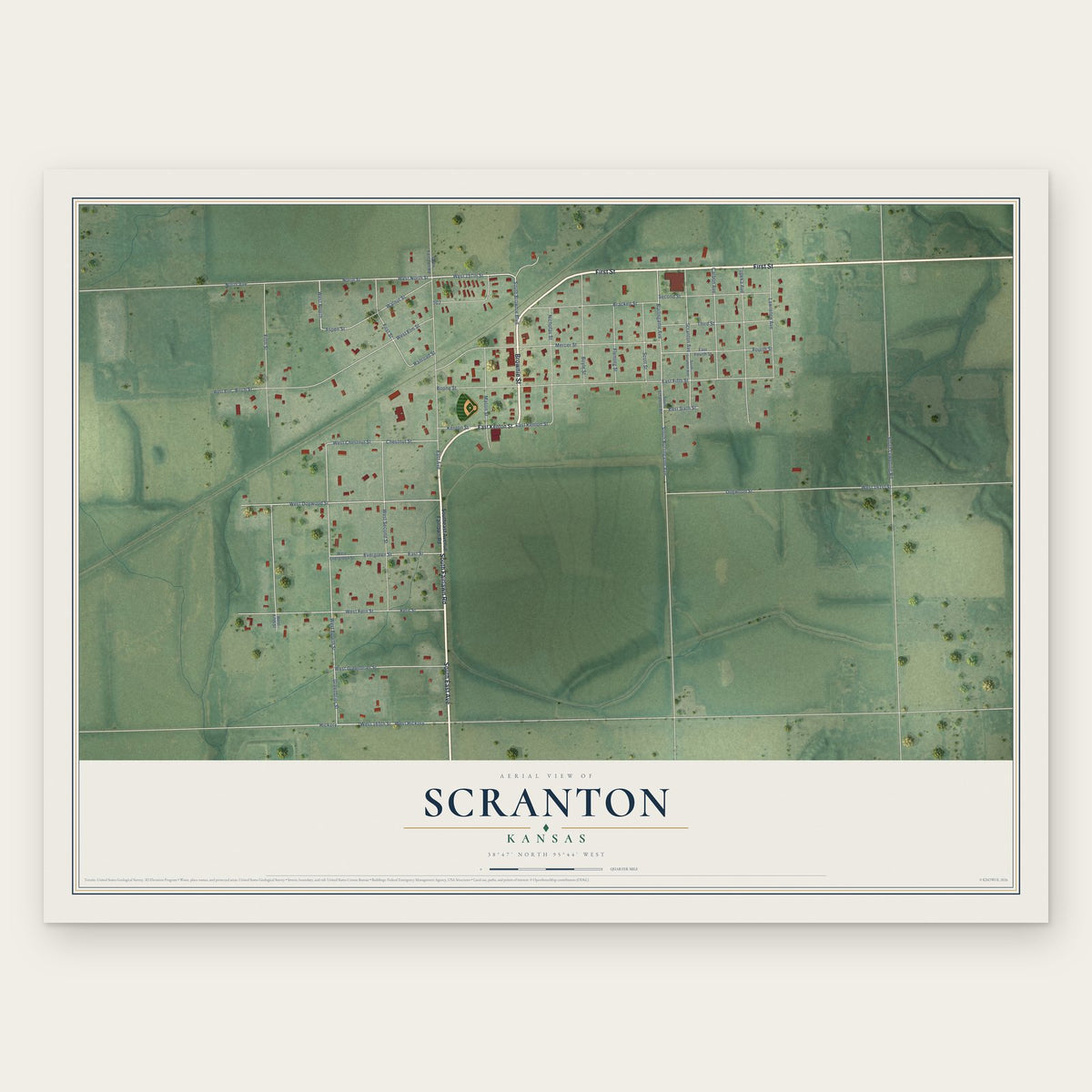 Scranton, Kansas map print, the full design