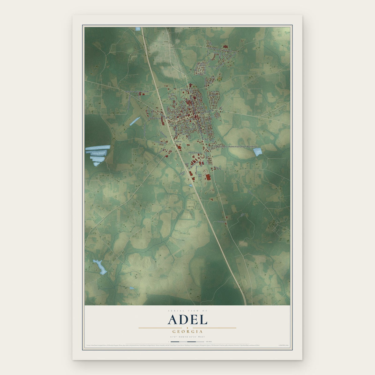 Adel, Georgia map print, the full design