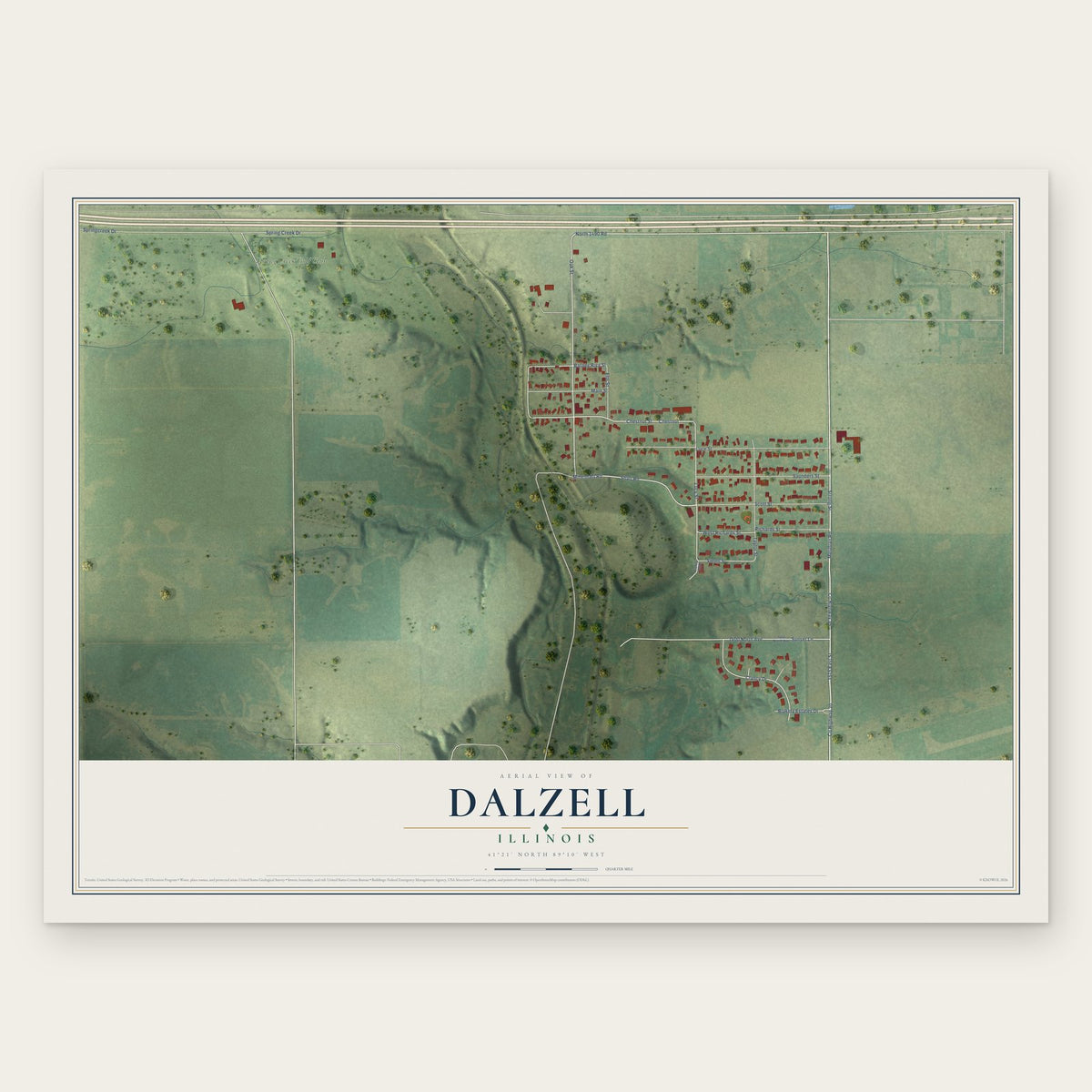 Dalzell, Illinois map print, the full design
