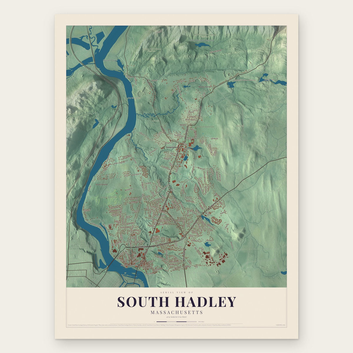 South Hadley, Massachusetts map print, the full design