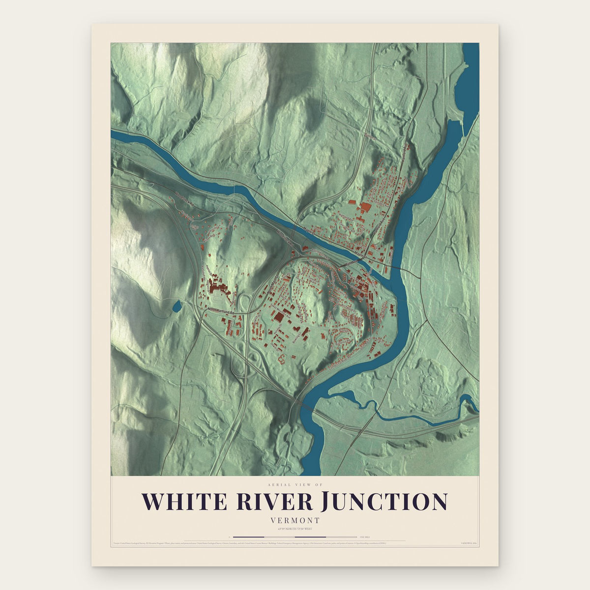 White River Junction, Vermont map print, the full design