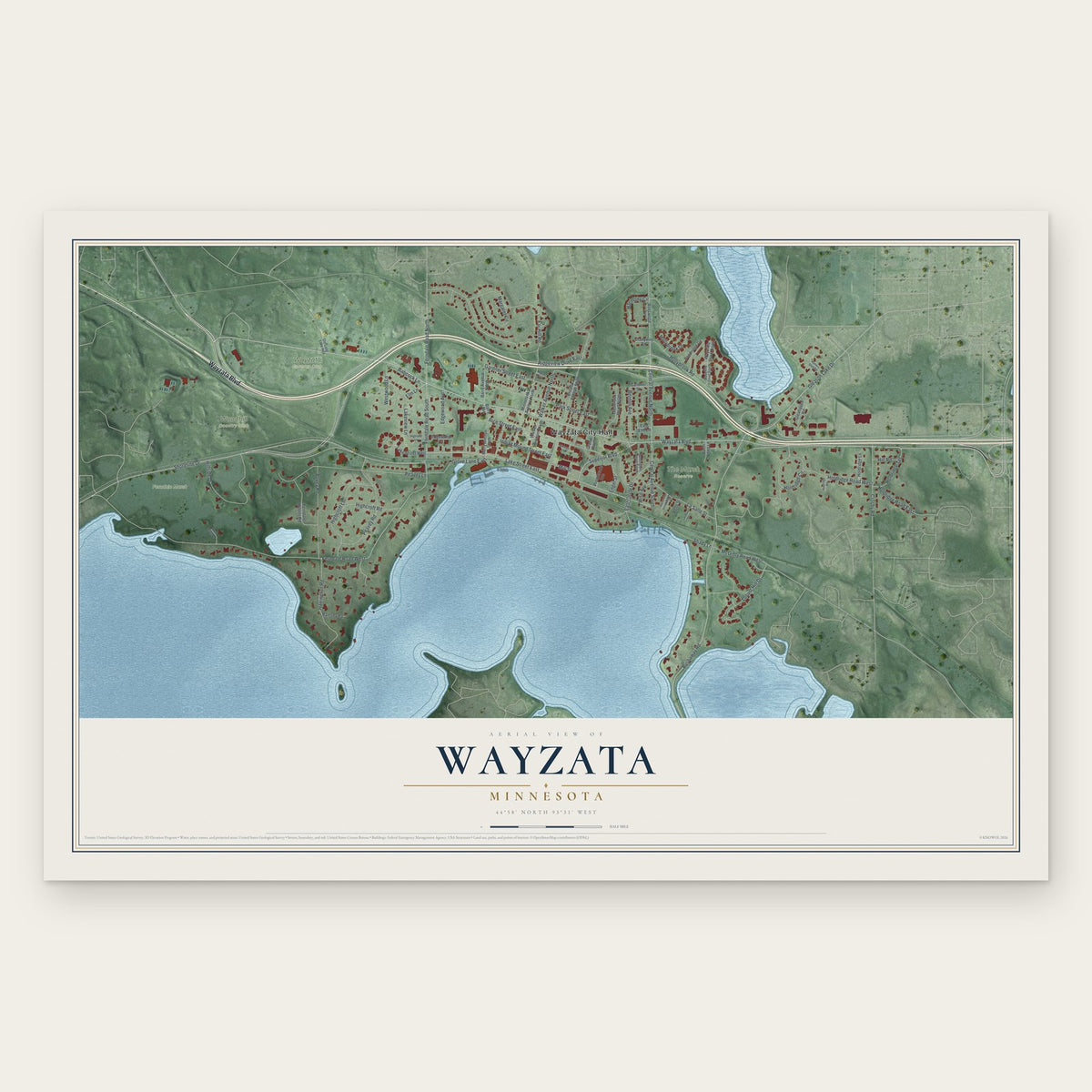 Wayzata, Minnesota map print, the full design