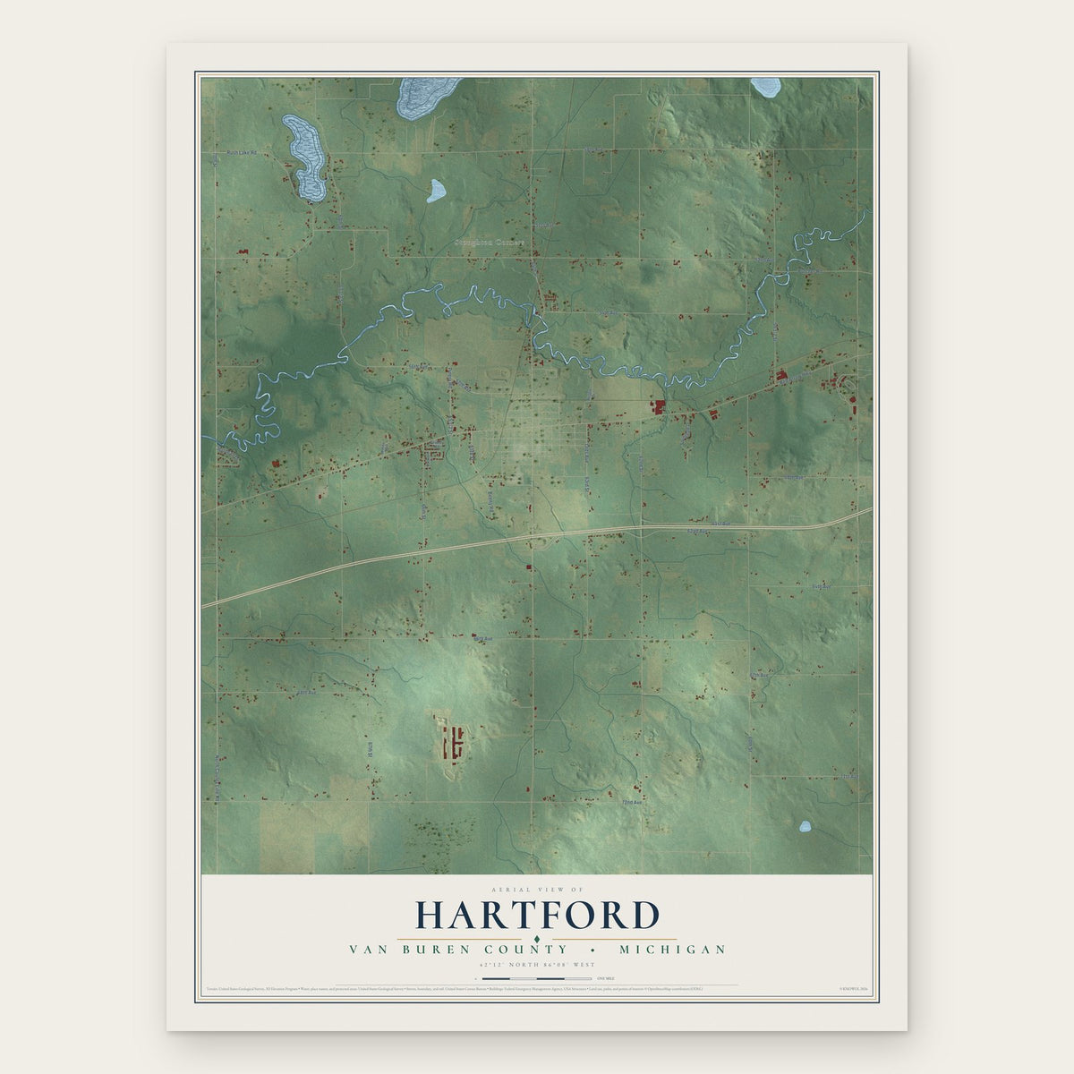 Hartford, Van Buren County, Michigan map print, the full design