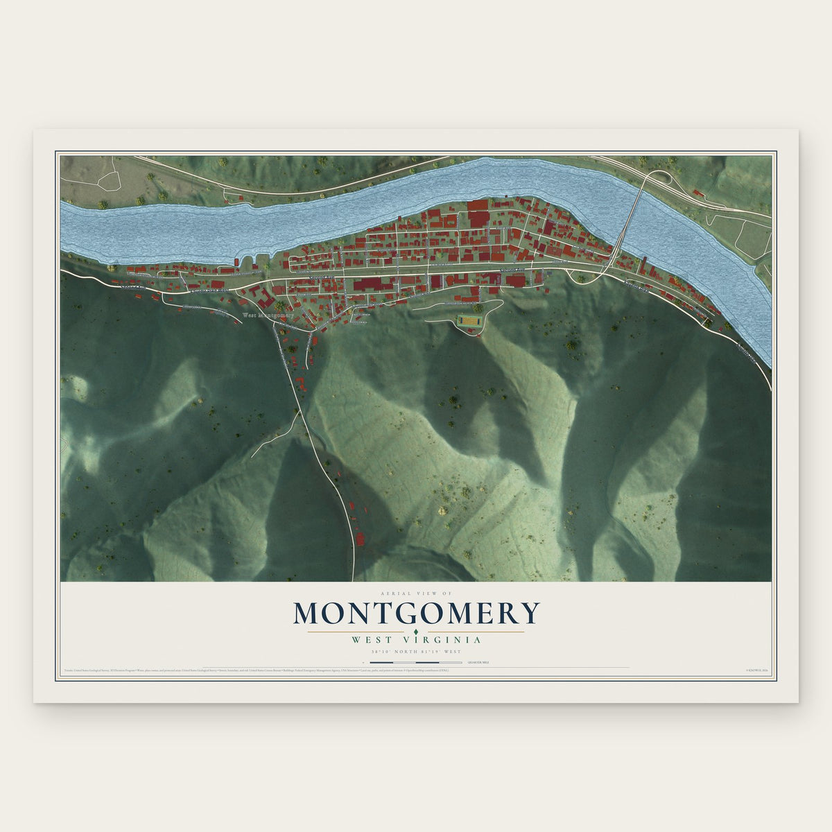 Montgomery, West Virginia map print, the full design