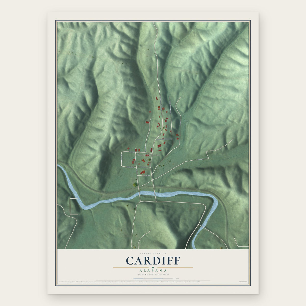 Cardiff, Alabama map print, the full design