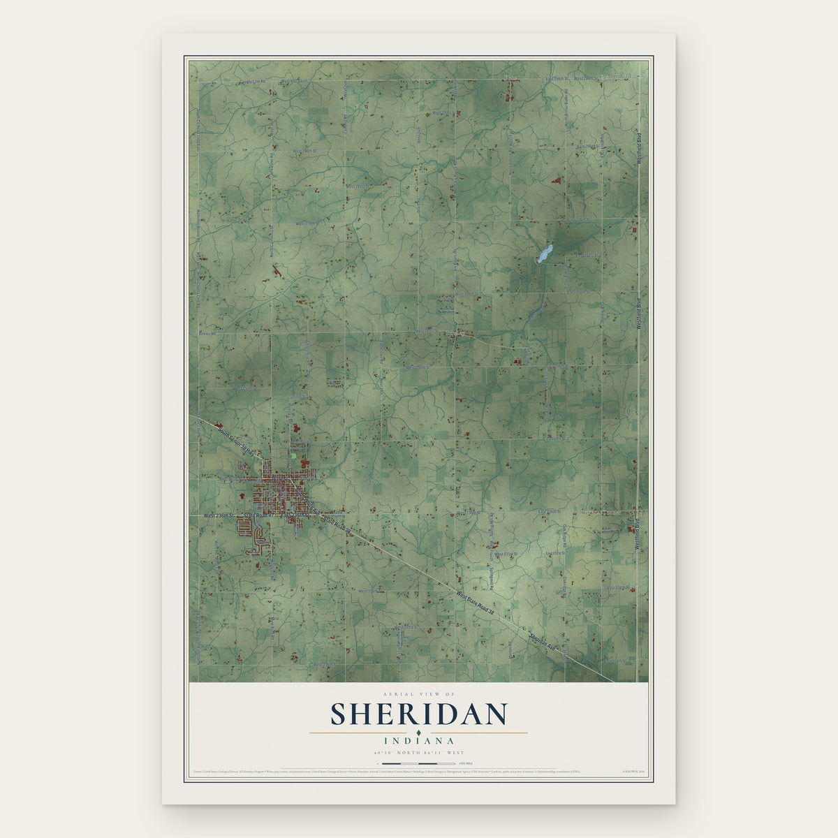 Sheridan, Indiana map print, the full design