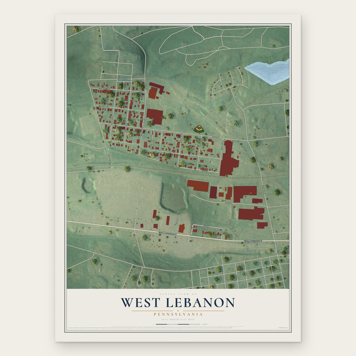 West Lebanon, Pennsylvania map print, the full design