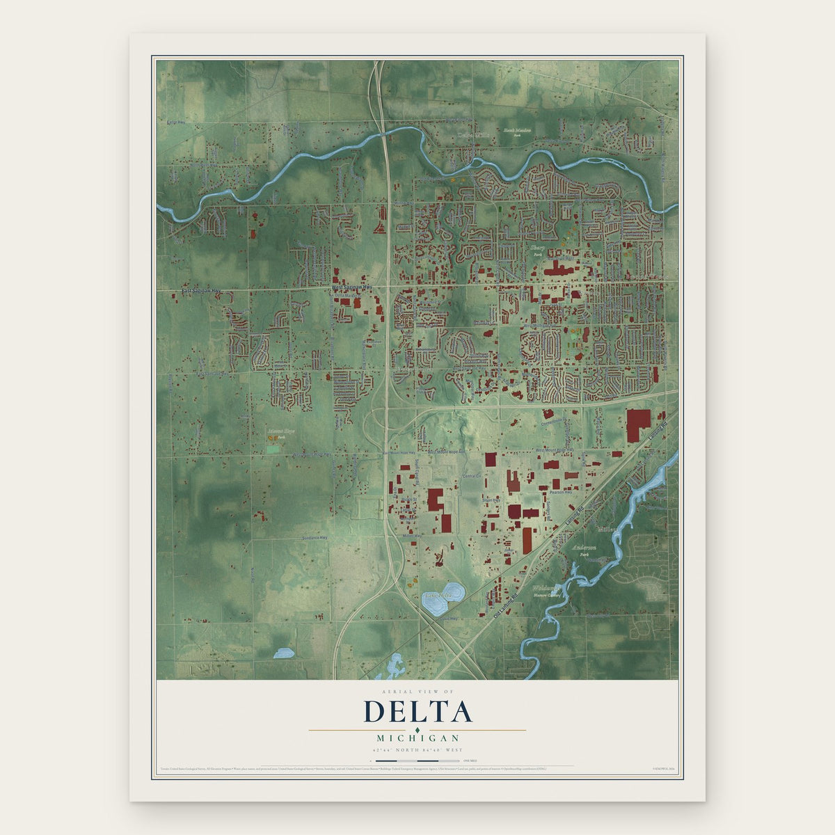 Delta, Michigan map print, the full design