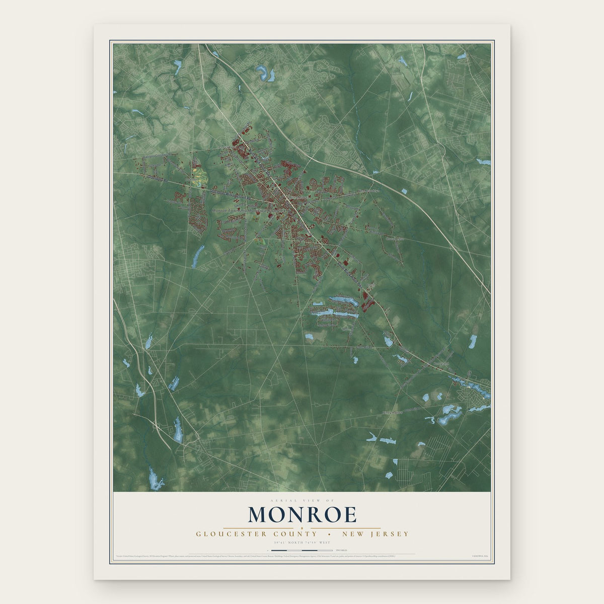 Monroe, Gloucester County, New Jersey map print, the full design