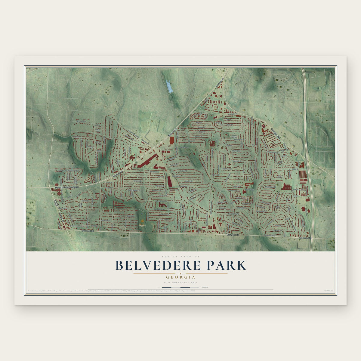 Belvedere Park, Georgia map print, the full design