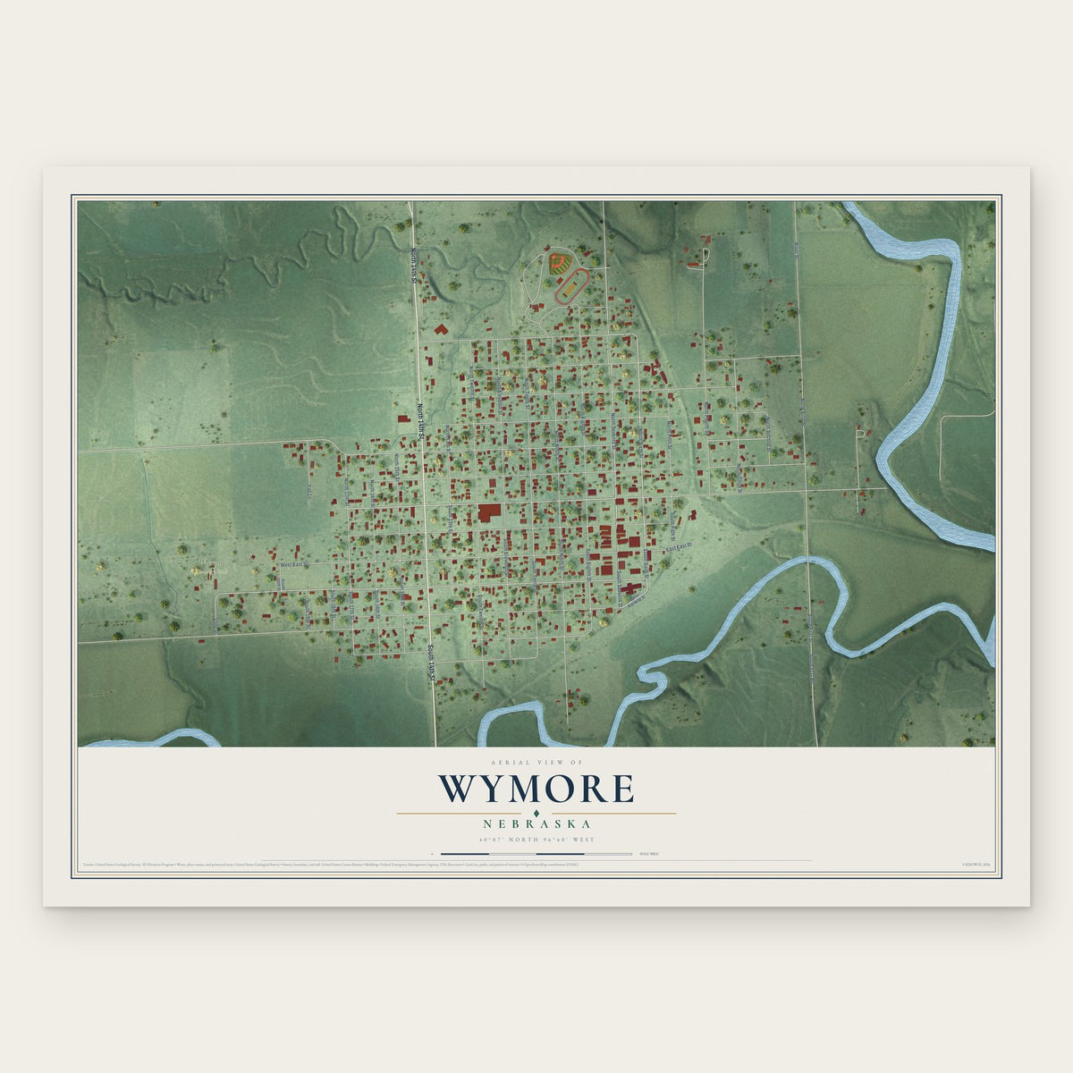Wymore, Nebraska map print, the full design