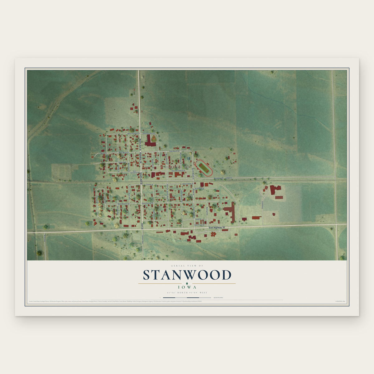 Stanwood, Iowa map print, the full design