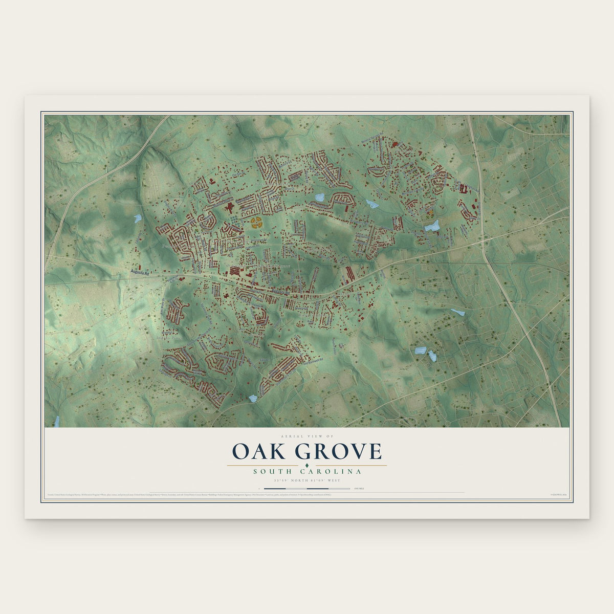 Oak Grove, South Carolina map print, the full design