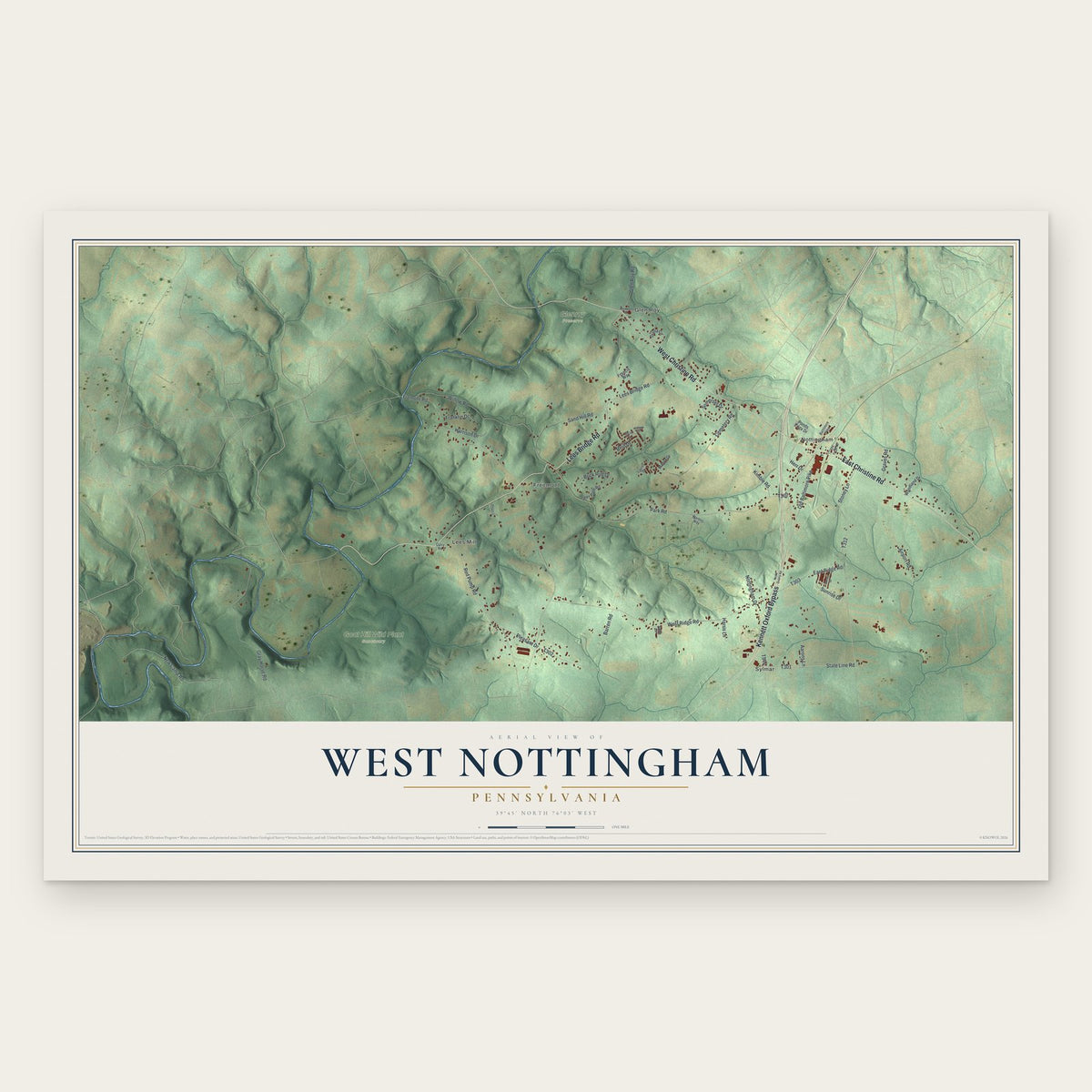 West Nottingham, Pennsylvania map print, the full design