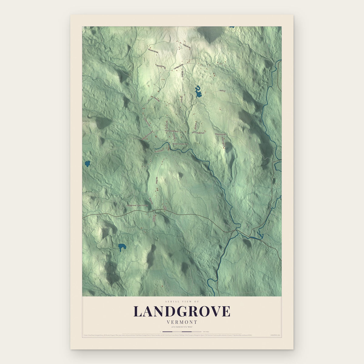 Landgrove, Vermont map print, the full design
