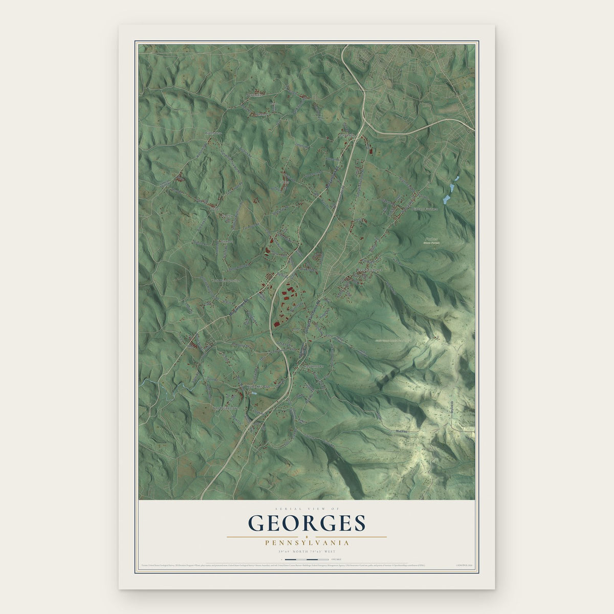 Georges, Pennsylvania map print, the full design