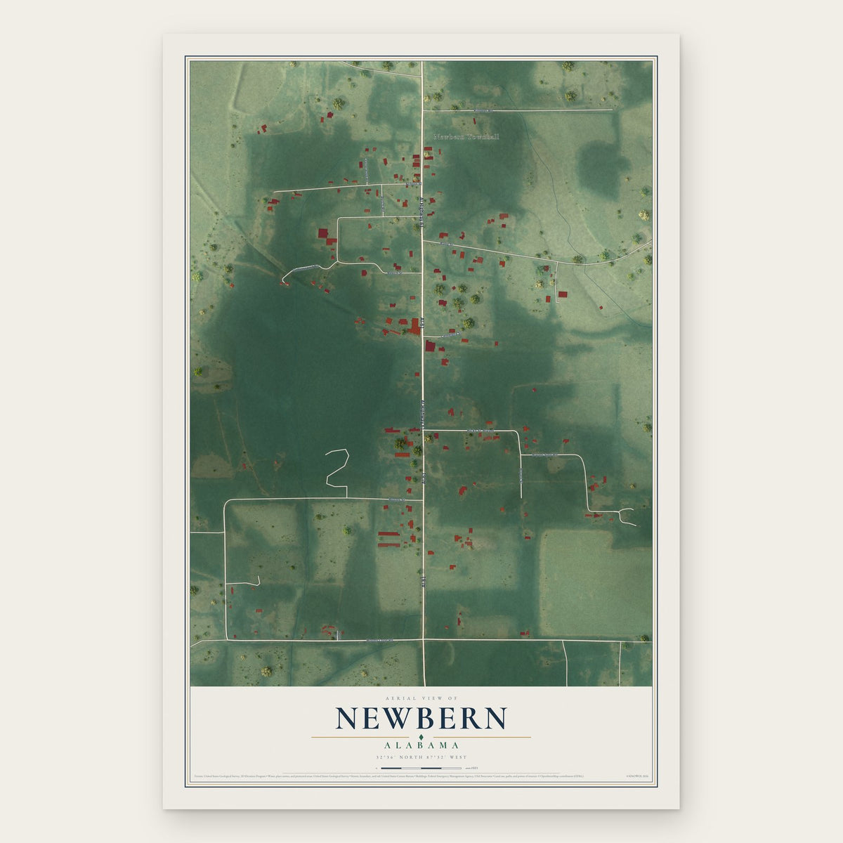 Newbern, Alabama map print, the full design