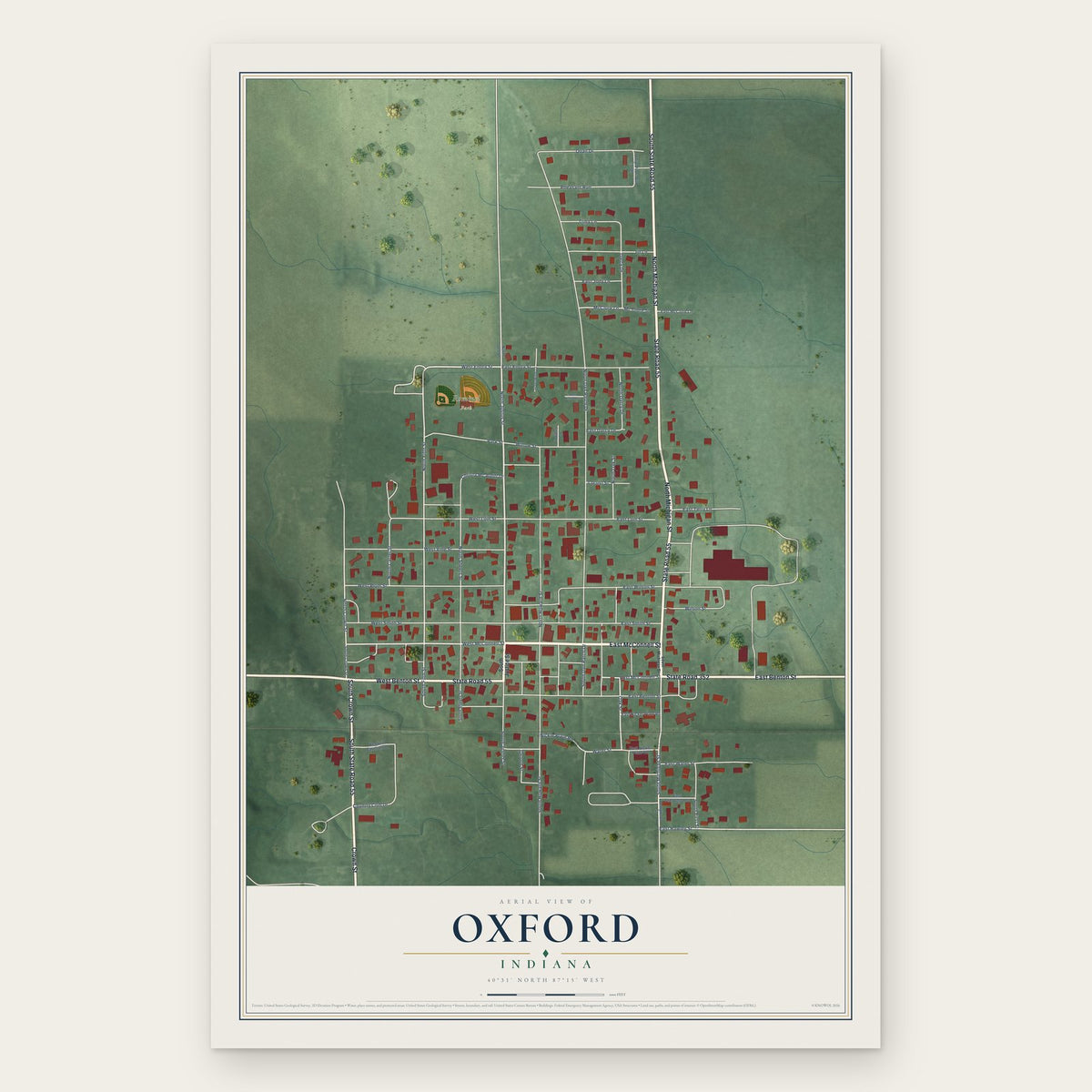 Oxford, Indiana map print, the full design