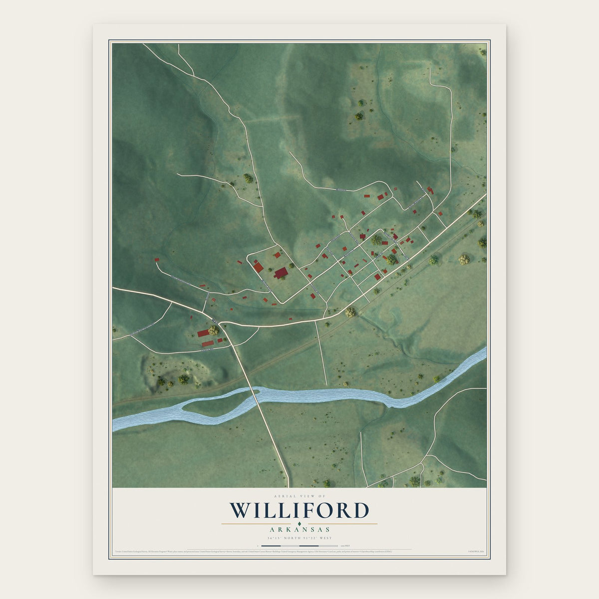 Williford, Arkansas map print, the full design