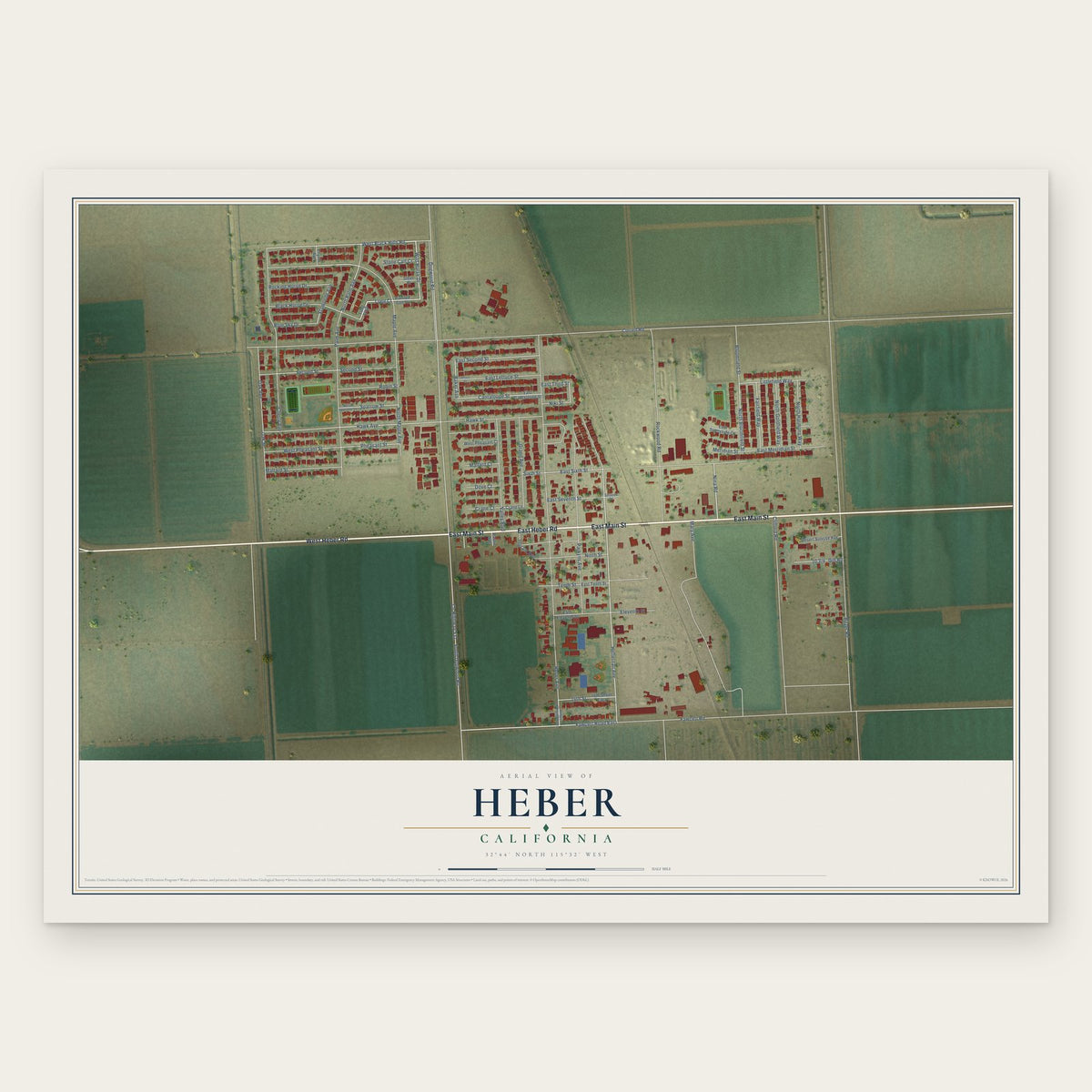 Heber, California map print, the full design