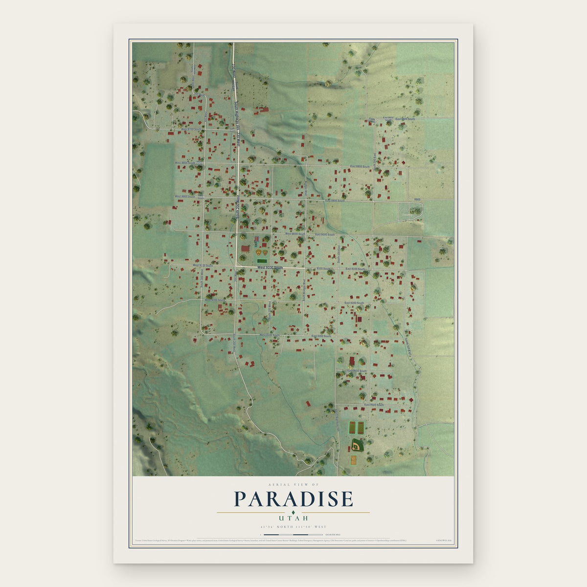 Paradise, Utah map print, the full design