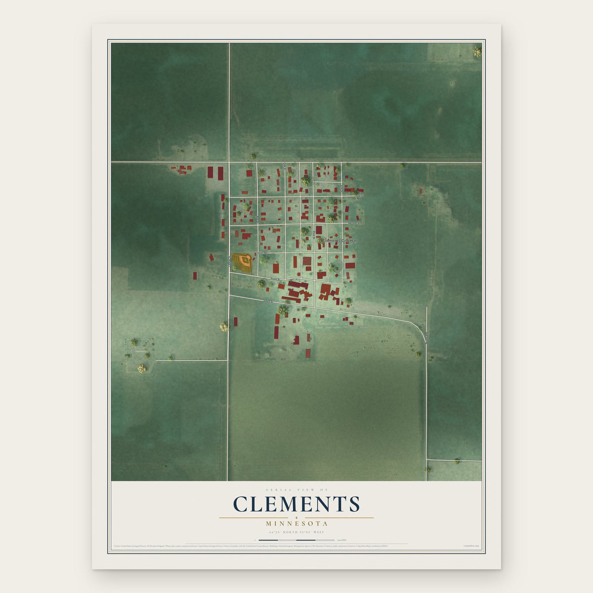 Clements, Minnesota map print, the full design