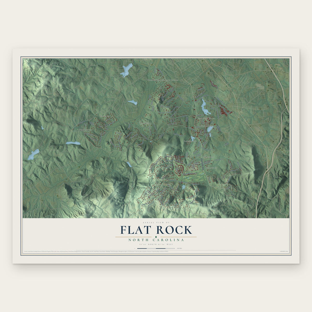 Flat Rock, North Carolina map print, the full design