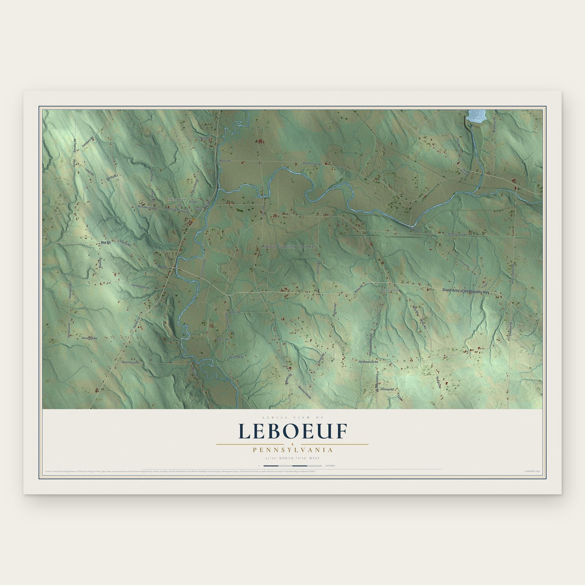 LeBoeuf, Pennsylvania map print, the full design