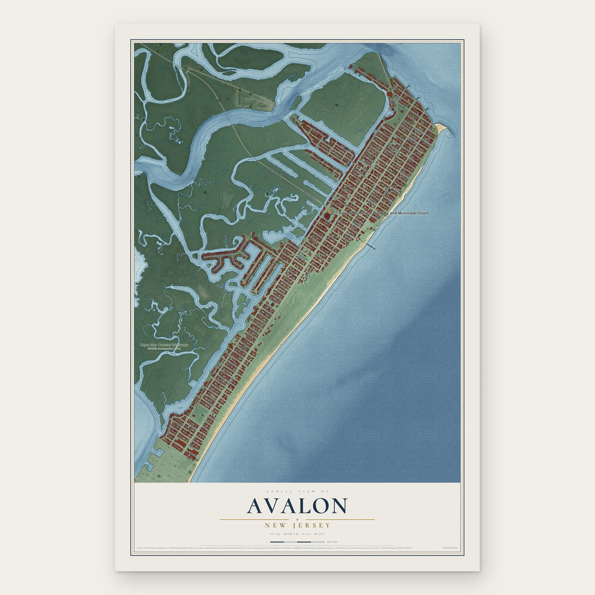 Avalon, New Jersey map print, the full design