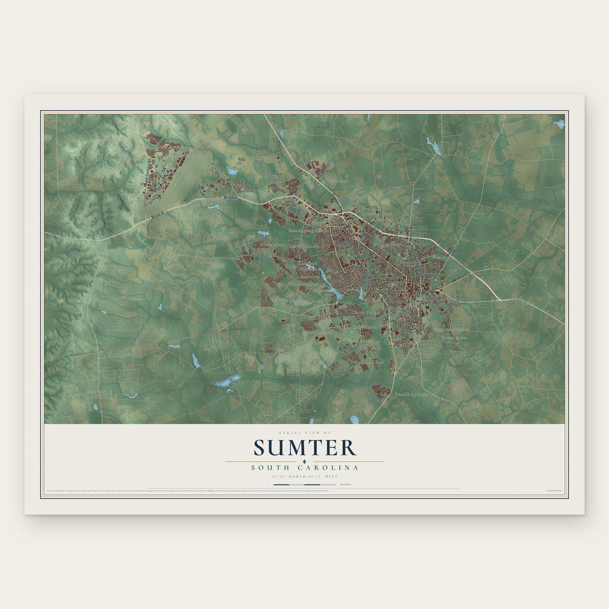 Sumter, South Carolina map print, the full design