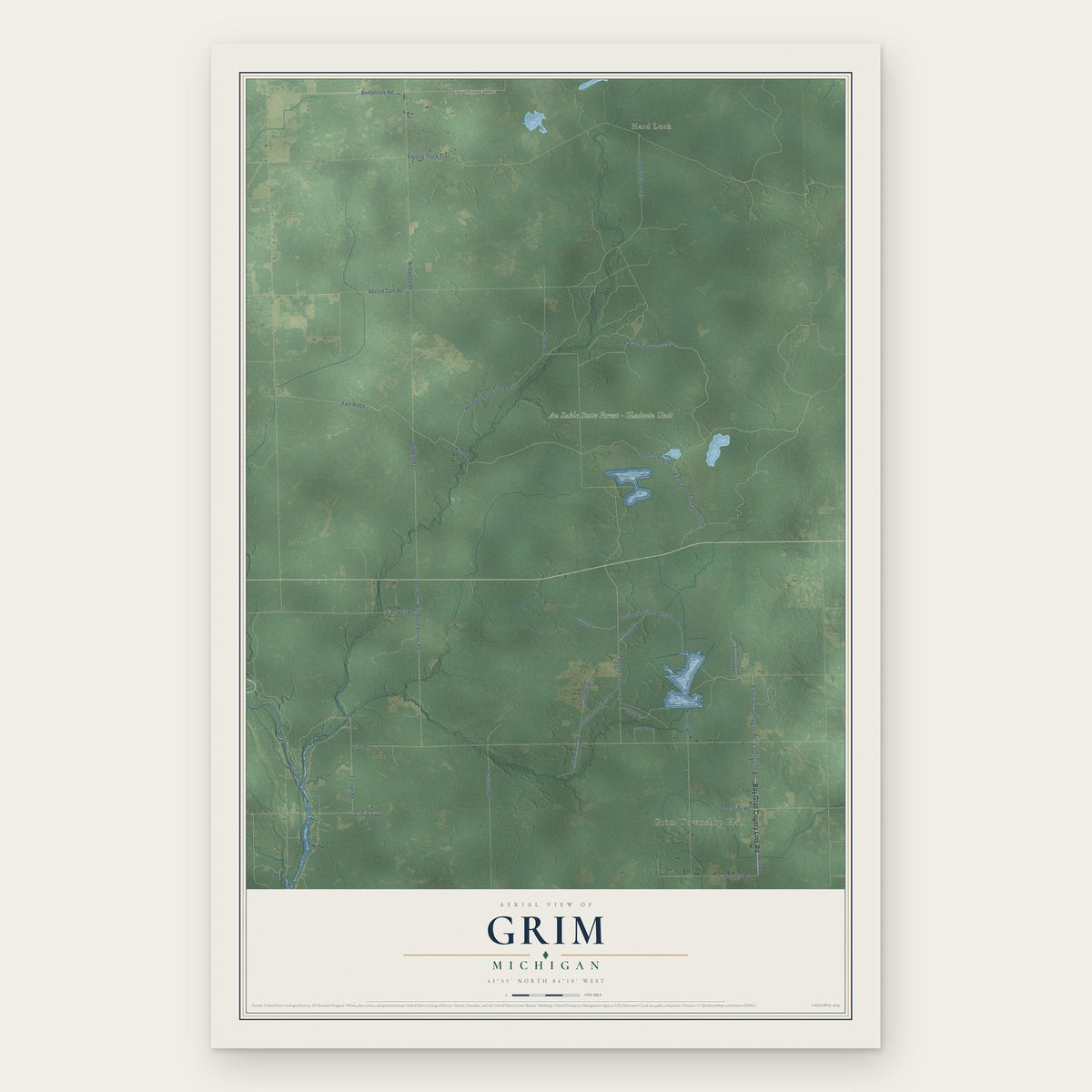 Grim, Michigan map print, the full design
