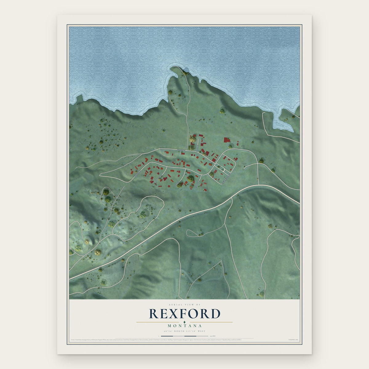 Rexford, Montana map print, the full design