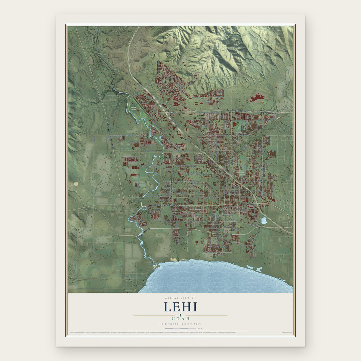 Lehi, Utah map print, the full design