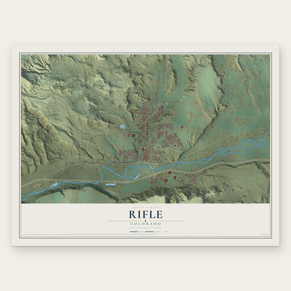 Rifle, Colorado map print, the full design