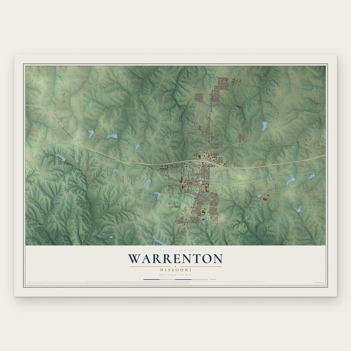 Warrenton, Missouri map print, the full design