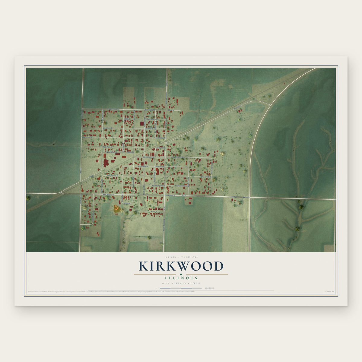 Kirkwood, Illinois map print, the full design