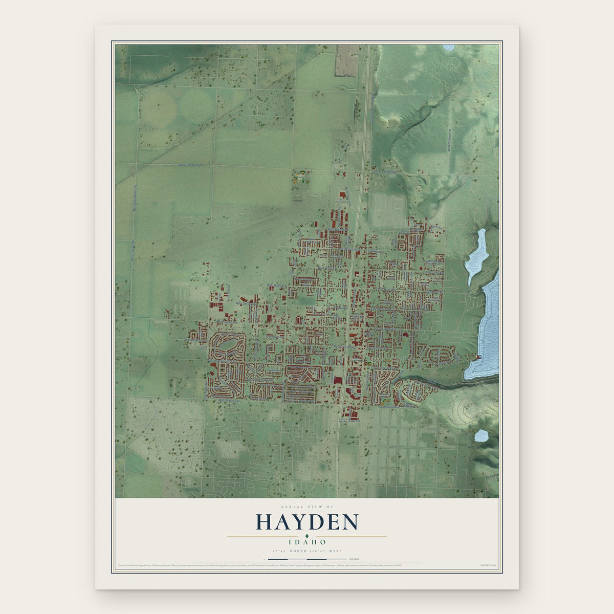 Hayden, Idaho map print, the full design