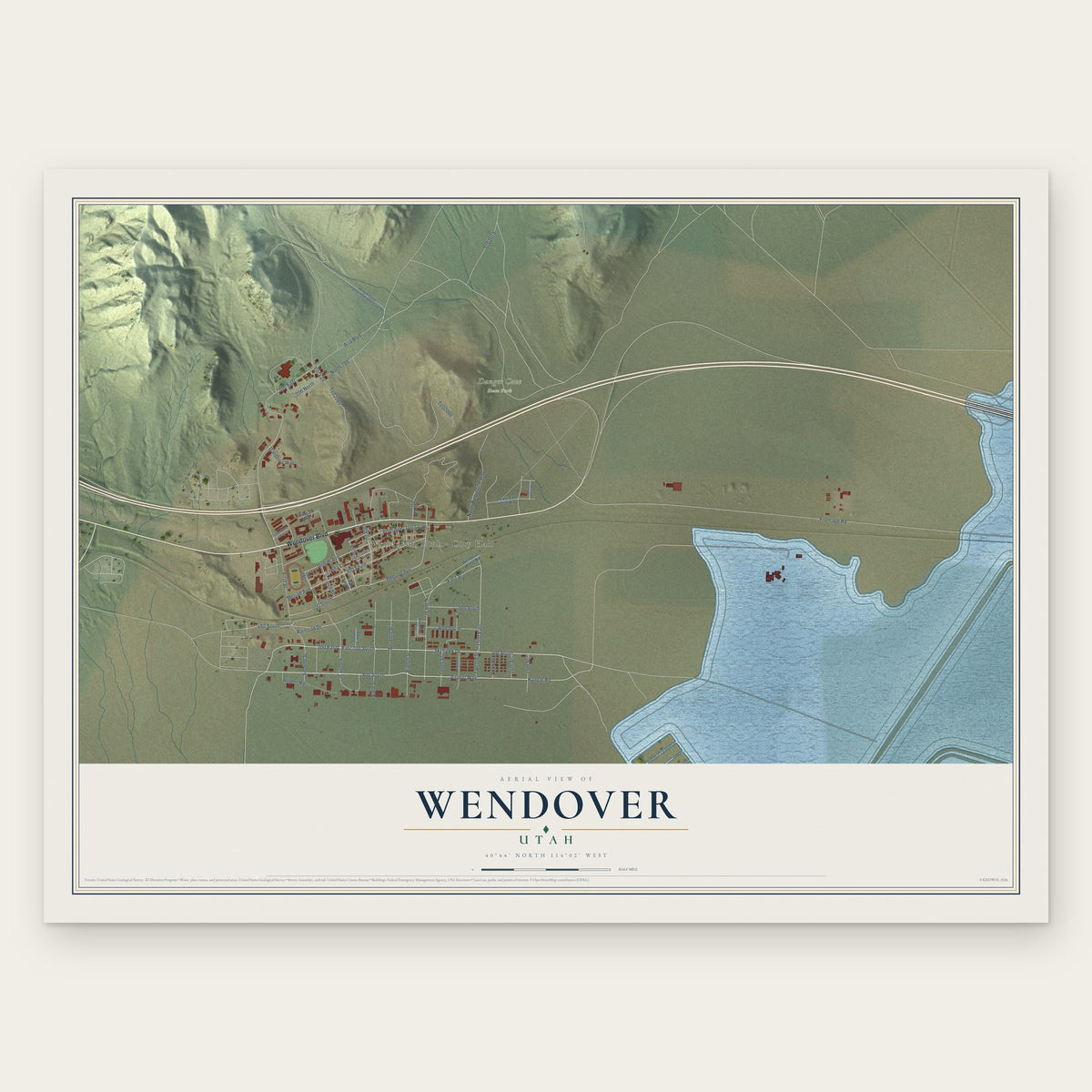 Wendover, Utah map print, the full design