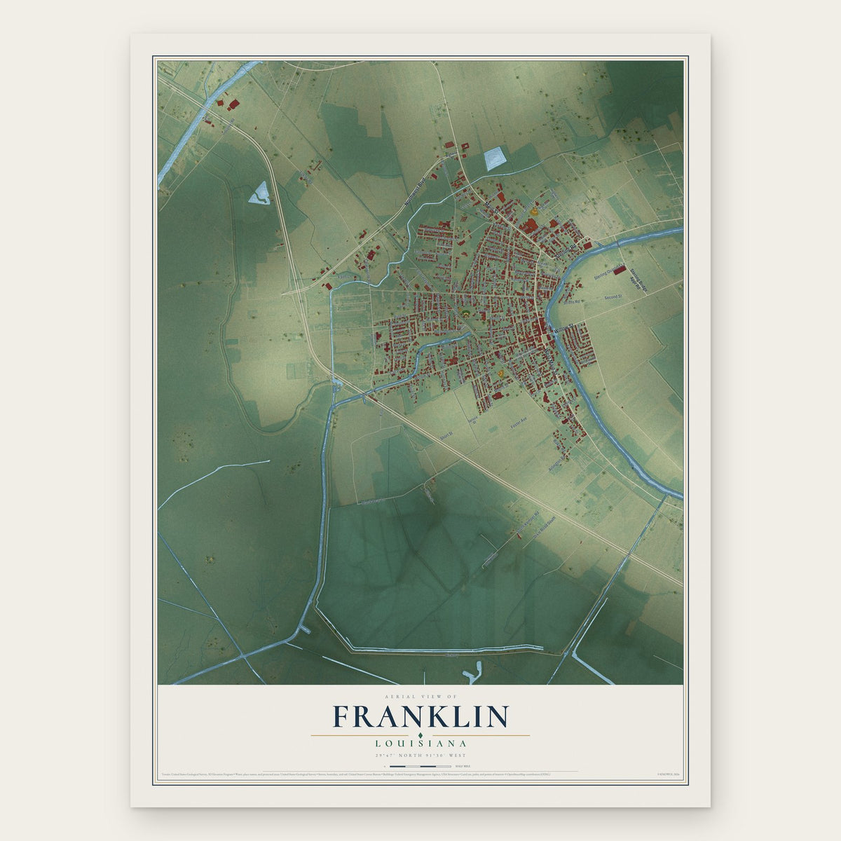 Franklin, Louisiana map print, the full design