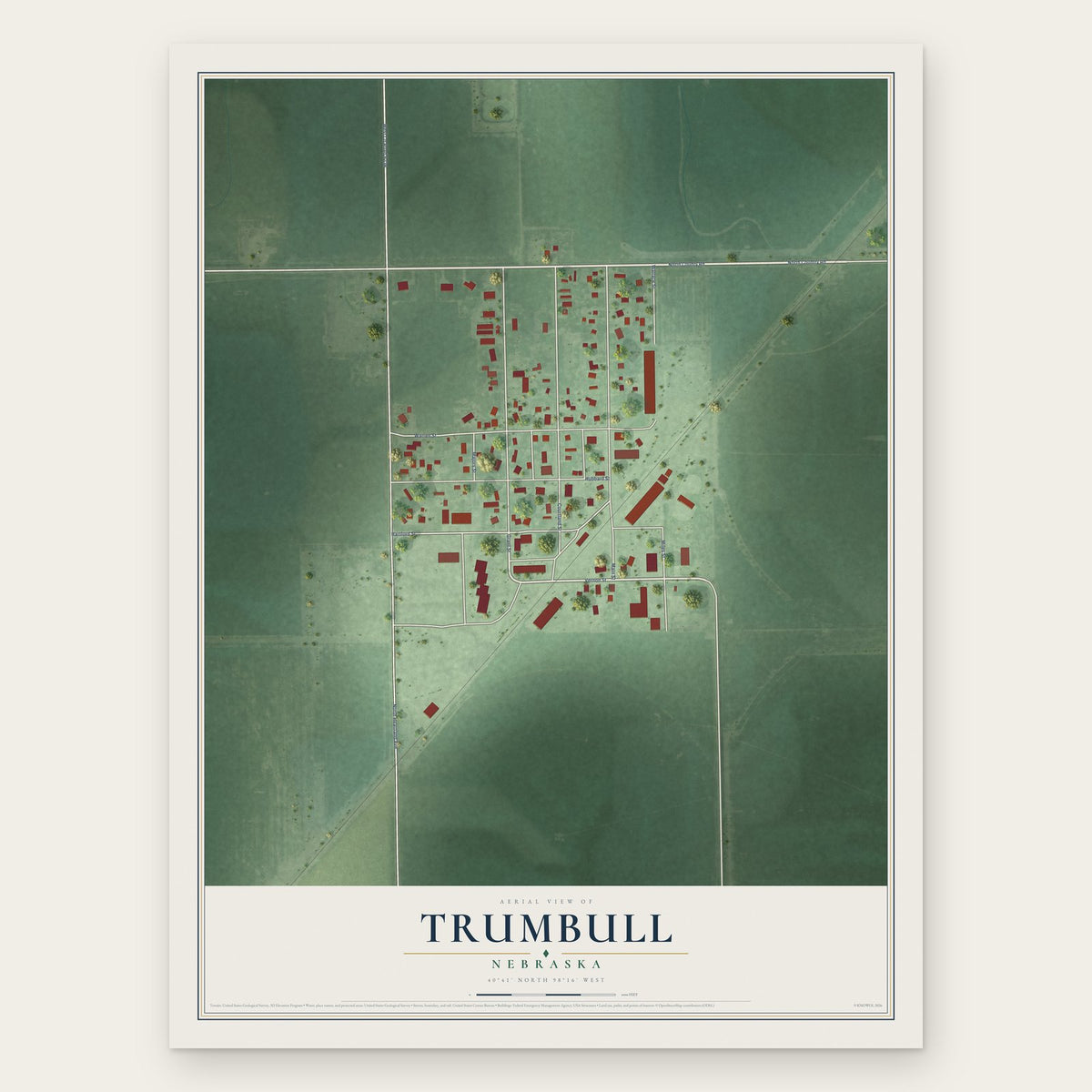 Trumbull, Nebraska map print, the full design