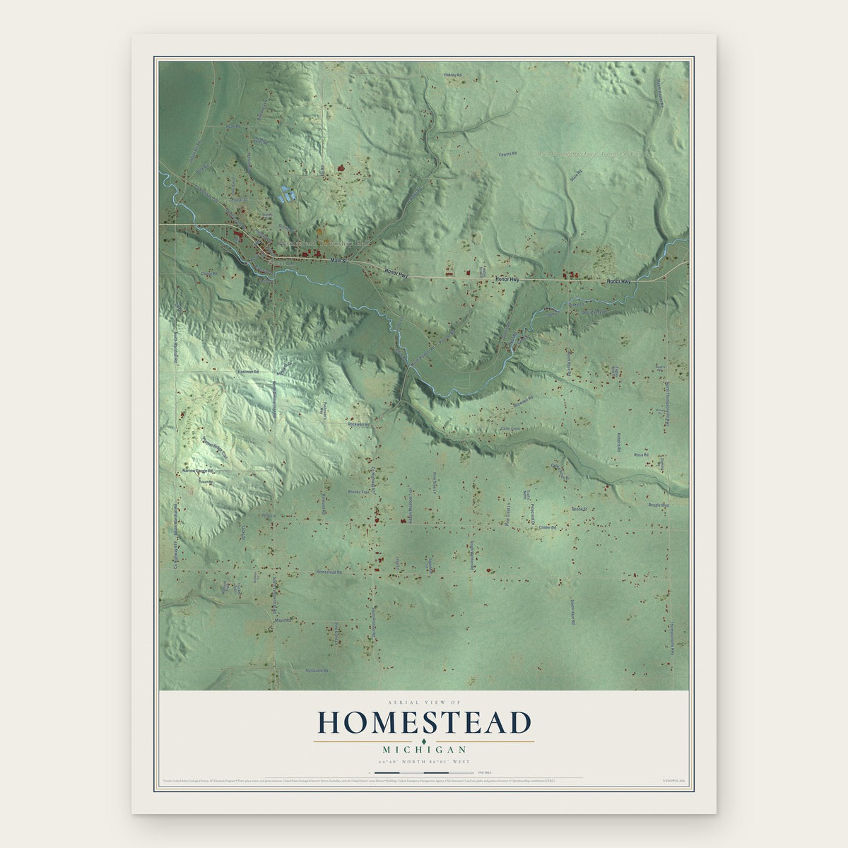 Homestead, Michigan map print, the full design