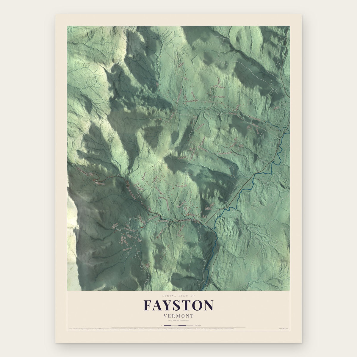 Fayston, Vermont map print, the full design