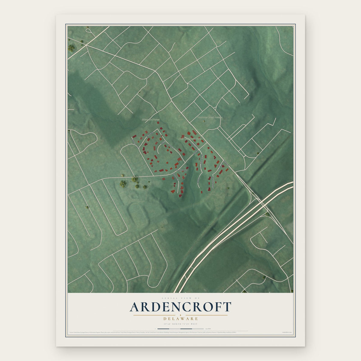 Ardencroft, Delaware map print, the full design