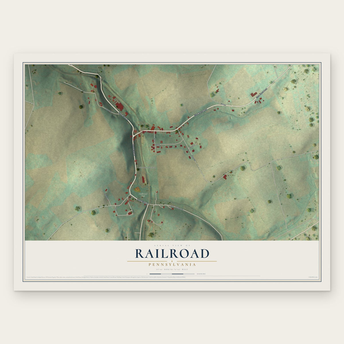 Railroad, Pennsylvania map print, the full design